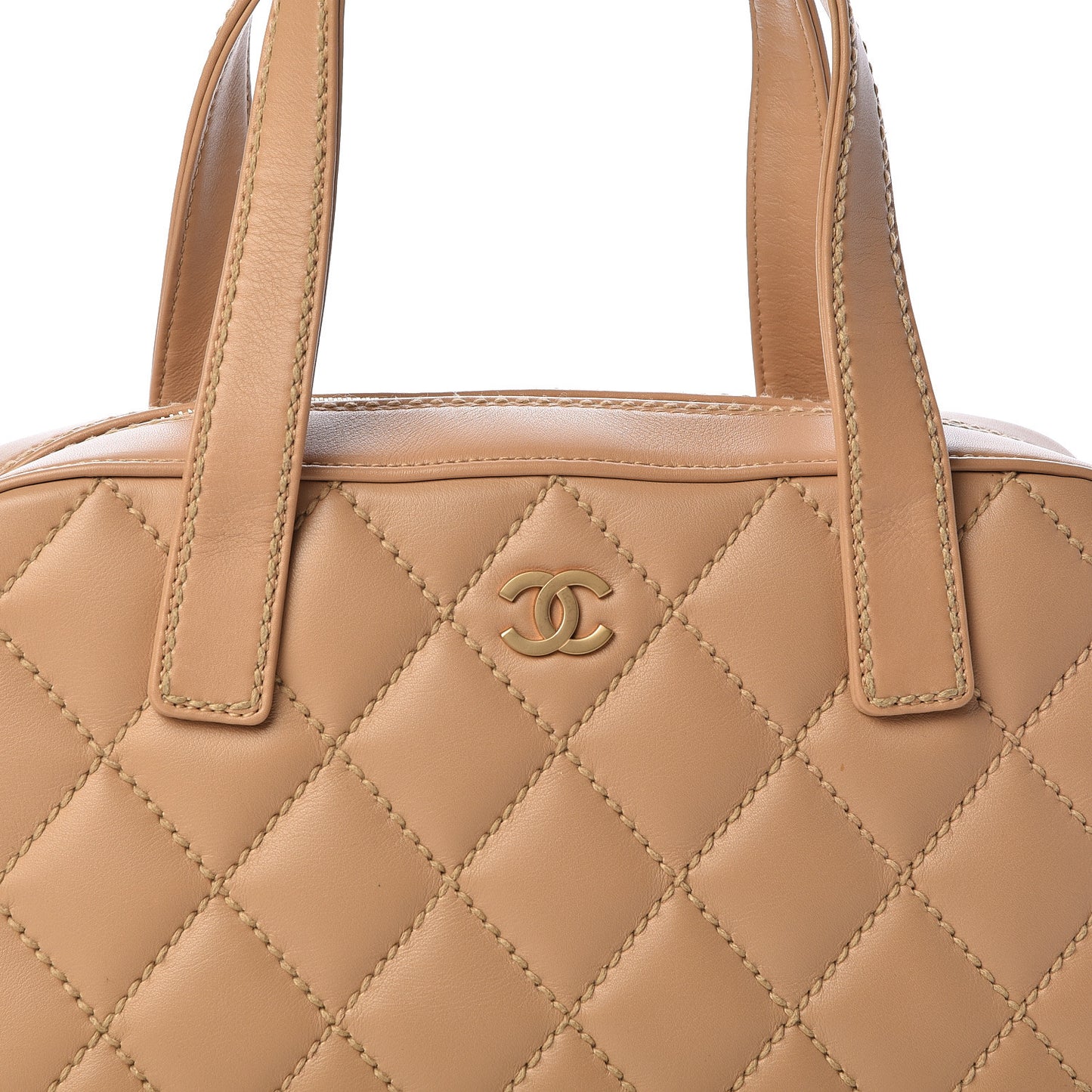 Calfskin Stitch Surpique Bowler Beige