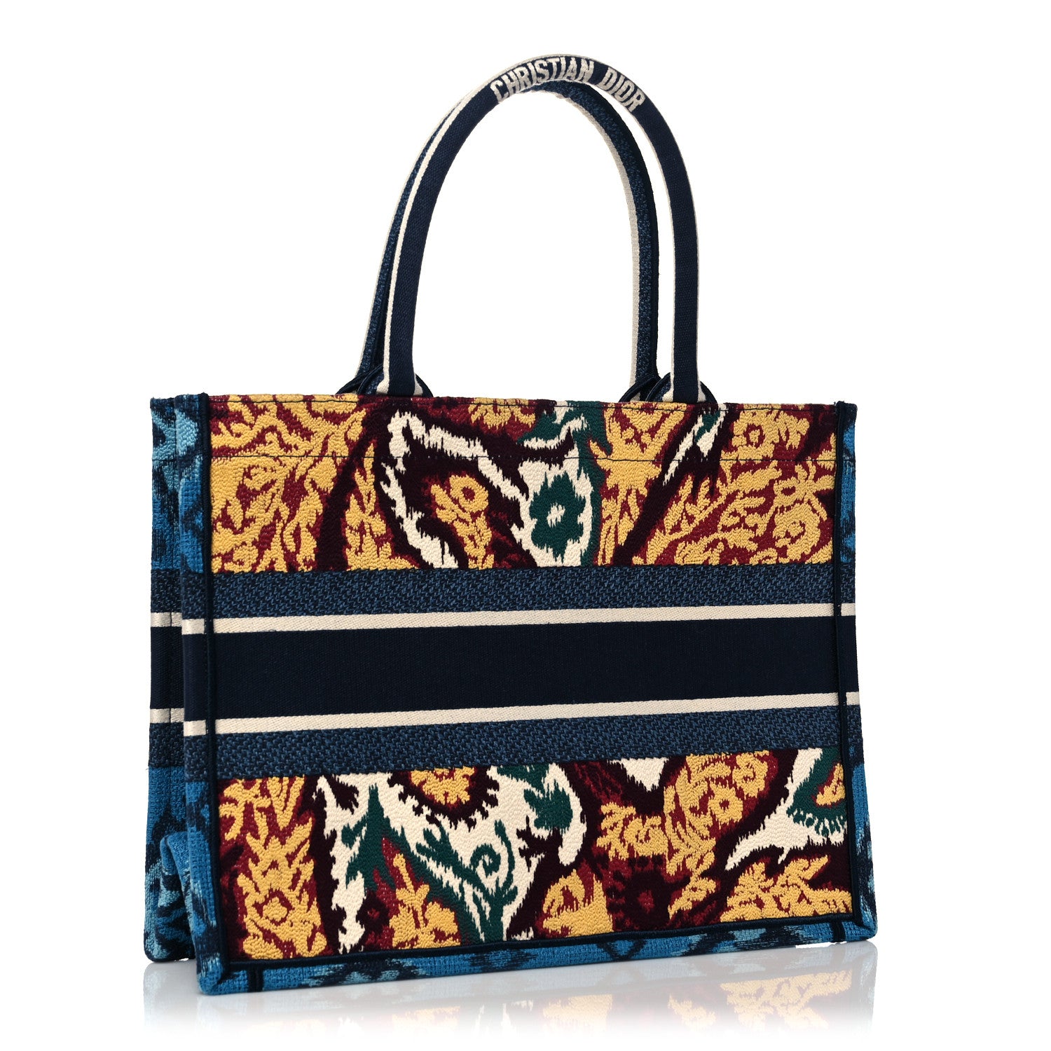 Christian Dior Canvas Embroidered Paisley Medium Book Tote Blue Multicolor 3 of 9