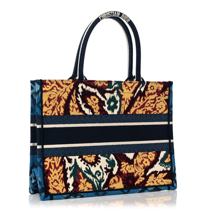 Christian Dior Canvas Embroidered Paisley Medium Book Tote Blue Multicolor 3 of 9