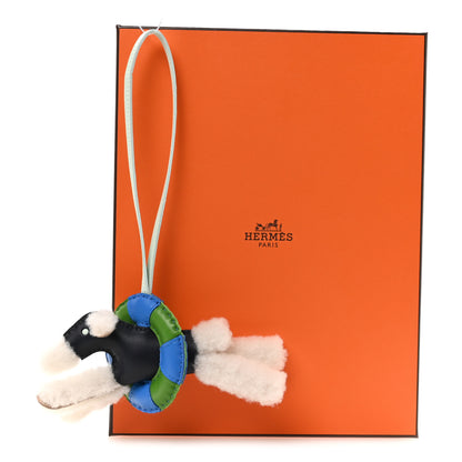Hermes Milo Lambskin Shearling Silk Budy A La Mer Charm   Ecru Nuit Peppermint Bleu Hydra Vert Yucca 5 of 5