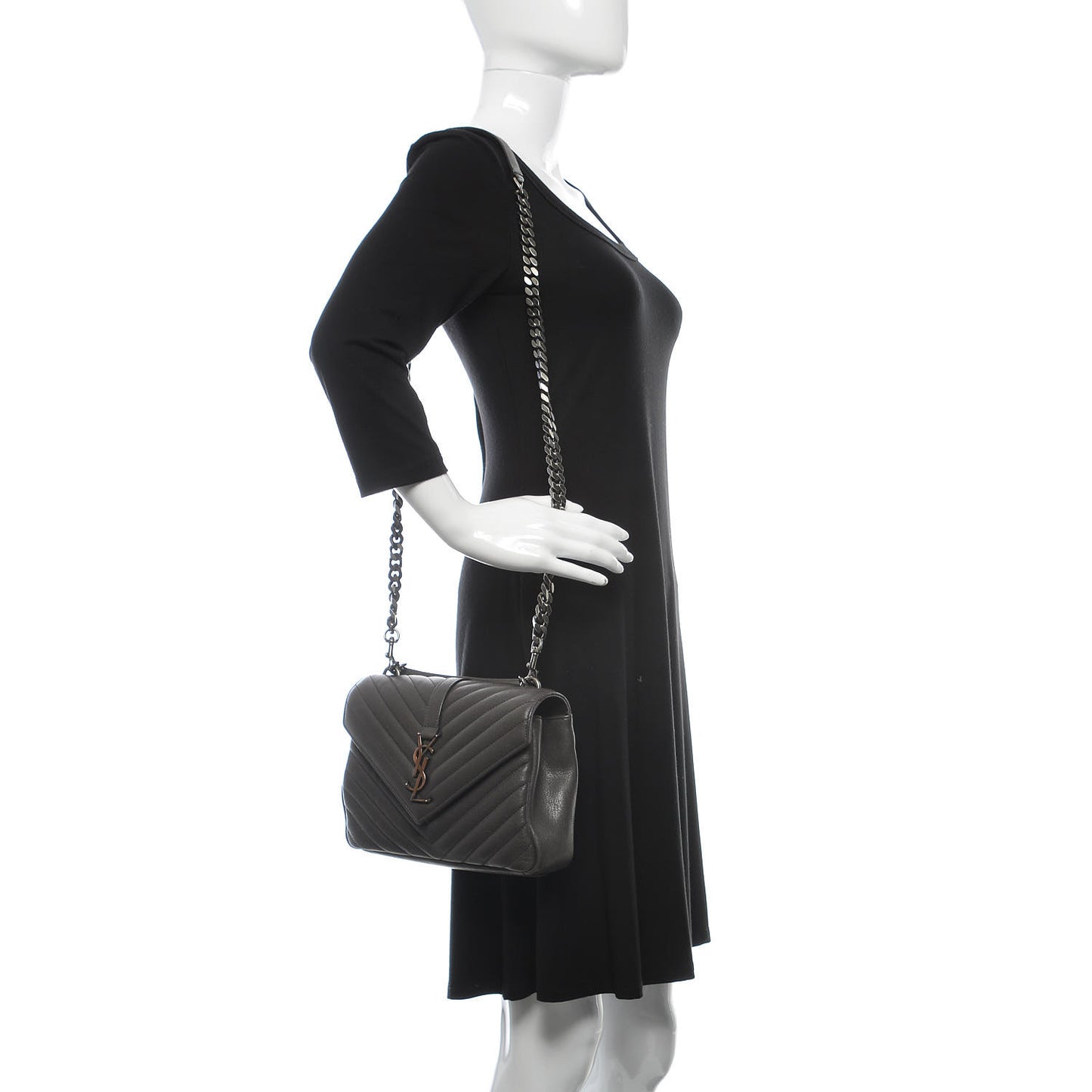 Sheepskin Matelasse Chevron Monogram Medium College Bag Asphalt