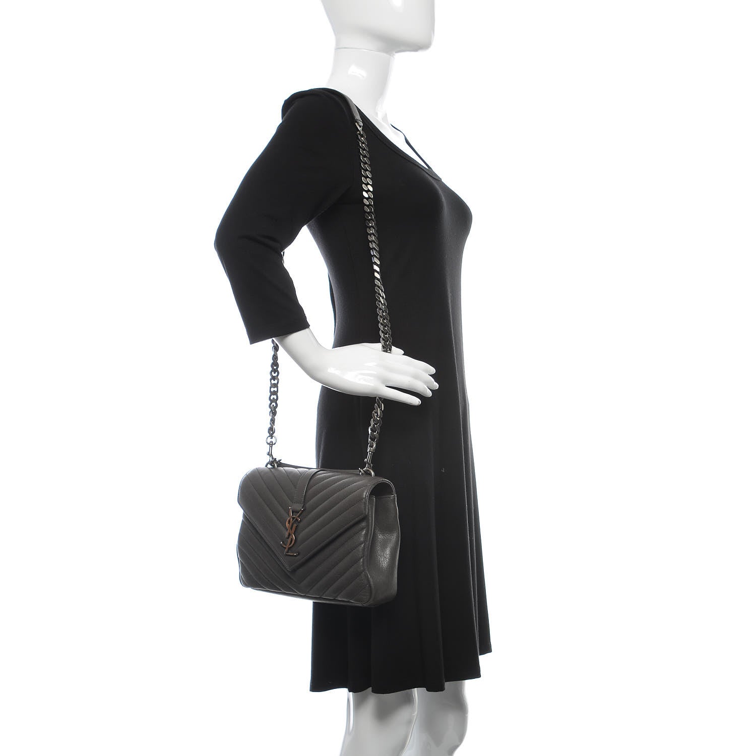 Saint Laurent Sheepskin Matelasse Chevron Monogram Medium College Bag Asphalt 2 of 10