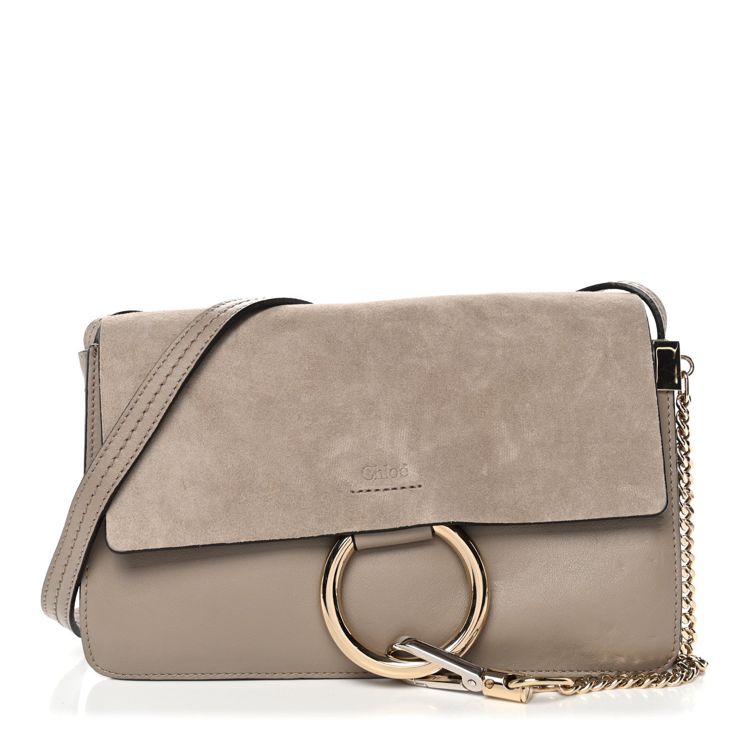 Chloe Suede Calfskin Small Faye Shoulder Bag Motty Grey 1 of 9
