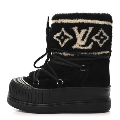 Louis Vuitton Suede Shearling Polar Flat Half Boots 37 Black 1 of 7