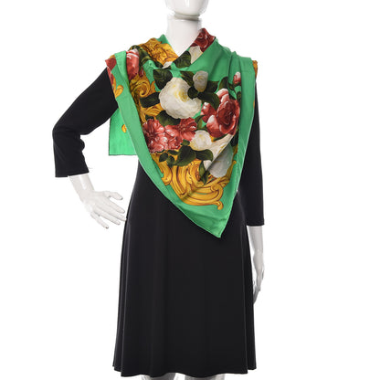 Chanel Silk Flower Square Scarf Green 2 of 10