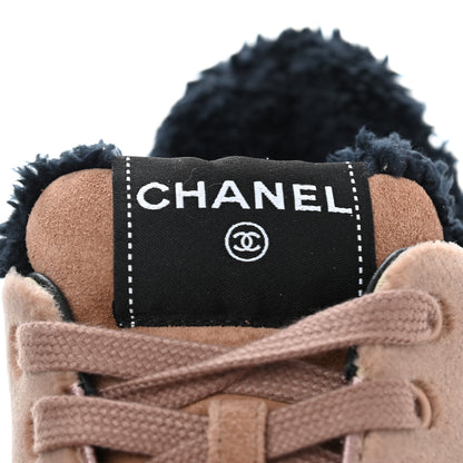 Chanel Fabric Suede Calfskin Logo Sneakers 41 Beige Black White 10 of 14