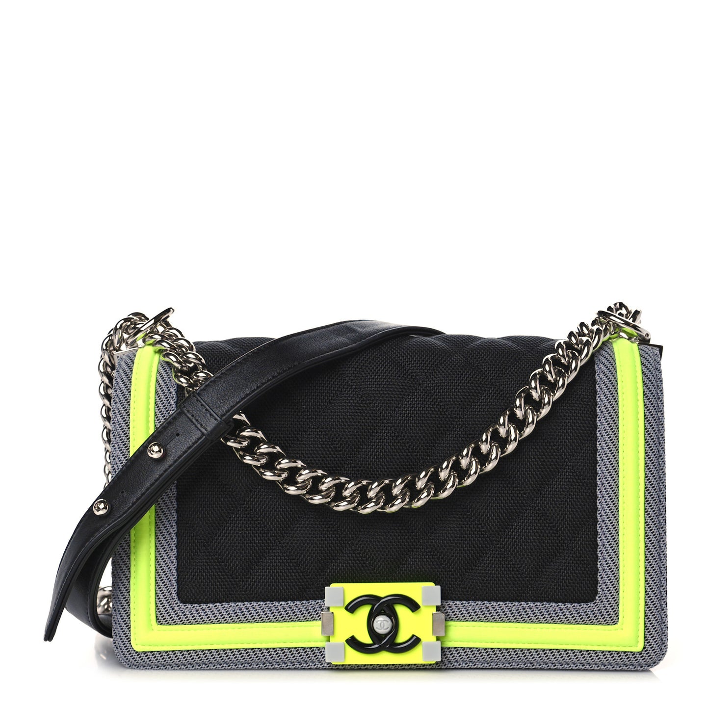 Canvas Quilted Medium Fluo Boy Flap Black Grey Yellow