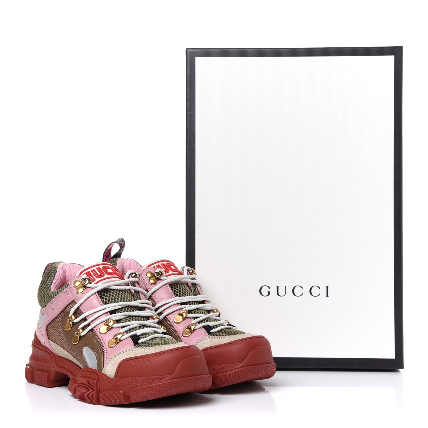 Gucci X SEGA Mesh Canvas Calfskin Womens Flashtrek Sneakers 36.5 Military Oatmeal Carmine Rose Ardesia 10 of 10