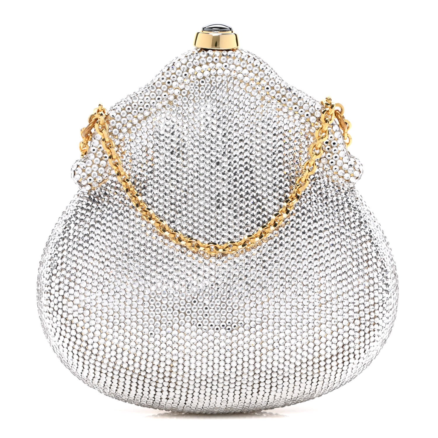 Judith Leiber Swarovski Crystal Chatelaine Minaudiere Clutch Silver Gold 1 of 13