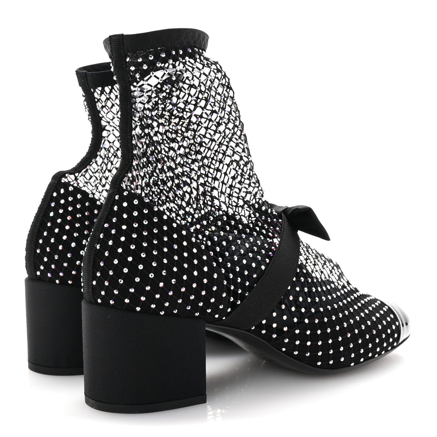 Resille Strass Kid Suede Patent Mary Jane Short Boots 40.5 Black