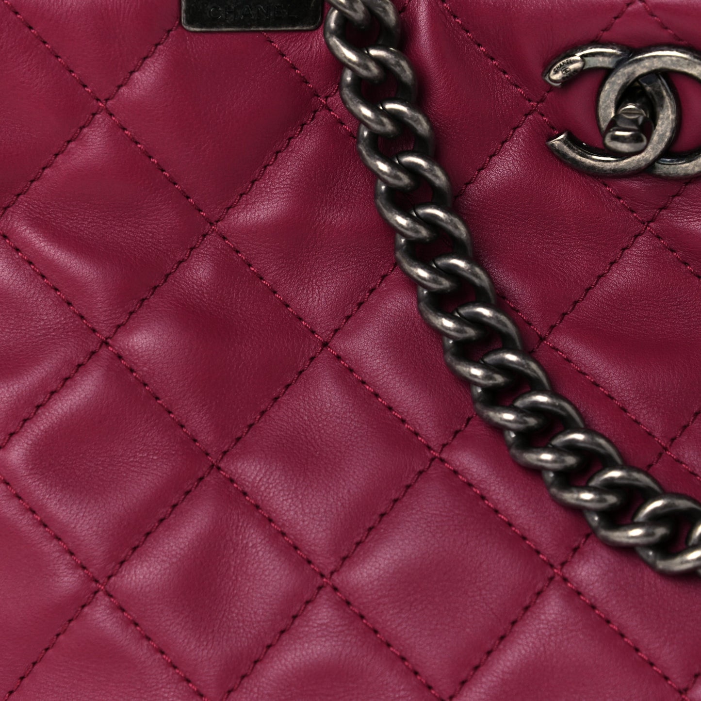 Calfskin Quilted Small Shopping In Chains Tote Dark Pink