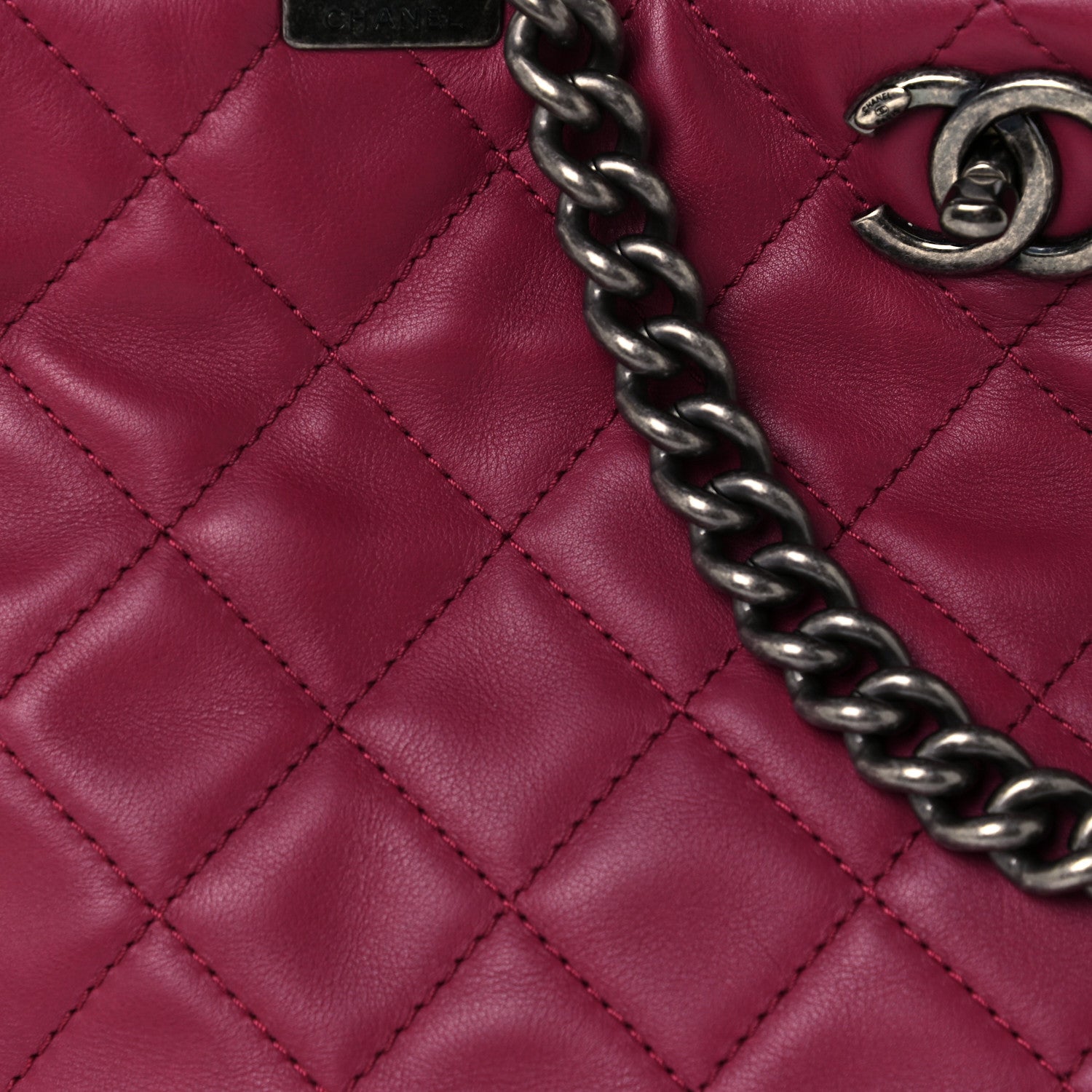 Chanel Calfskin Quilted Small Shopping In Chains Tote Dark Pink 8 of 10