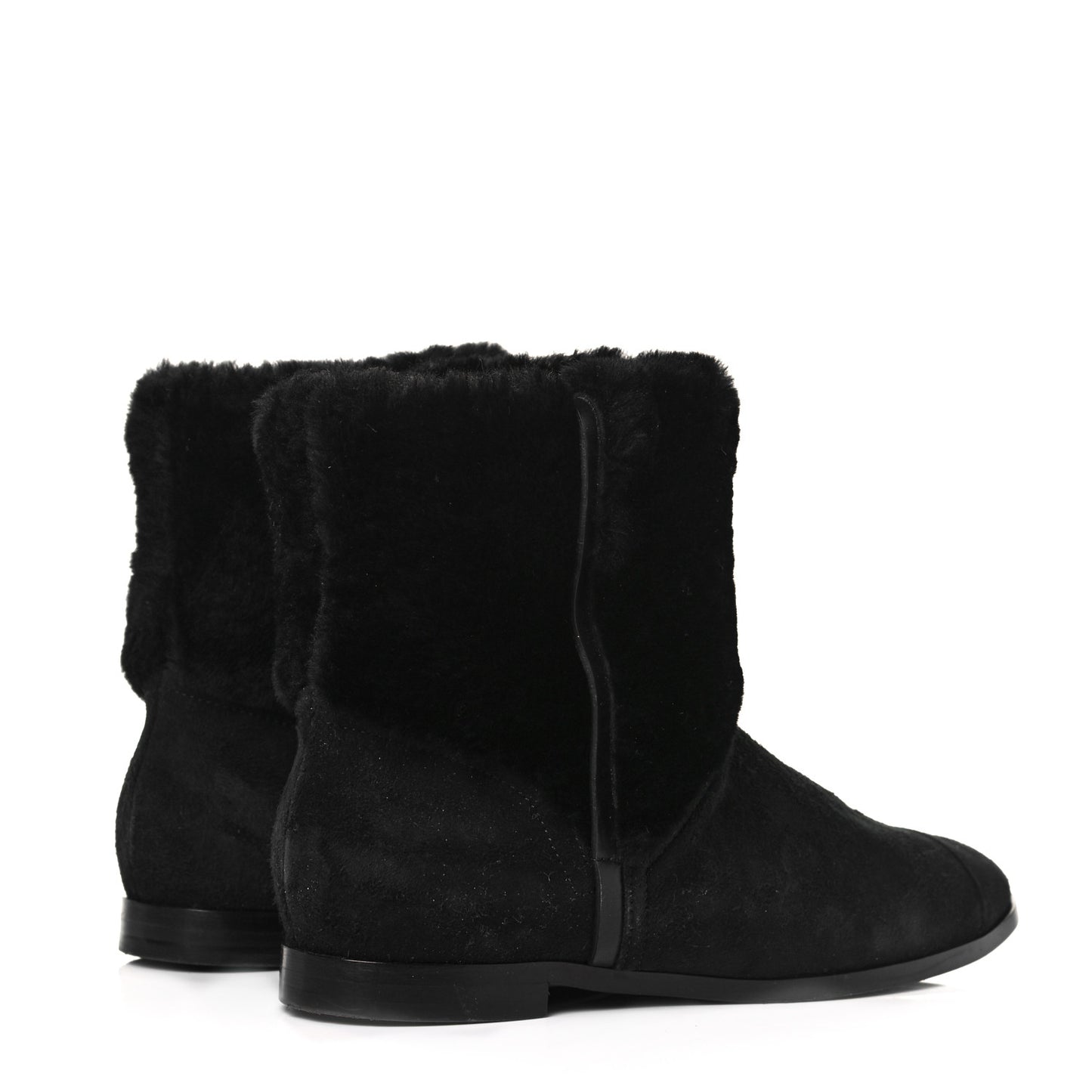 Suede Shearling Cap Toe Short Boots 38.5 Black