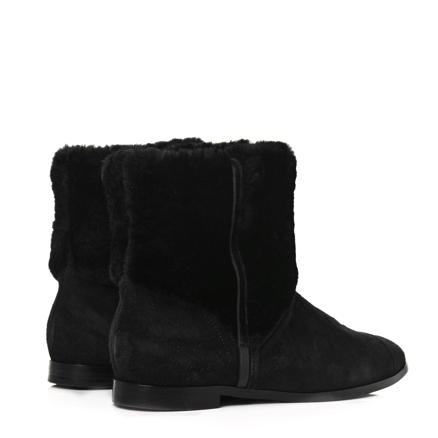 Chanel Suede Shearling Cap Toe Short Boots 38.5 Black 5 of 7