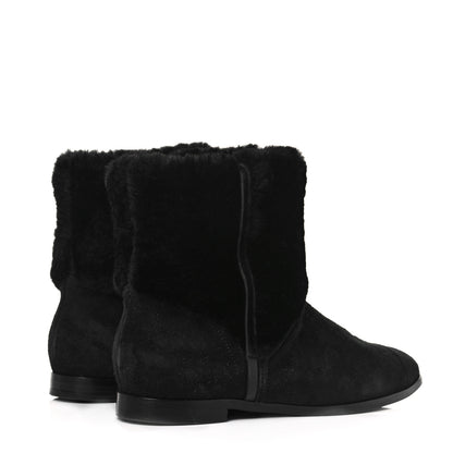 Chanel Suede Shearling Cap Toe Short Boots 38.5 Black 5 of 7