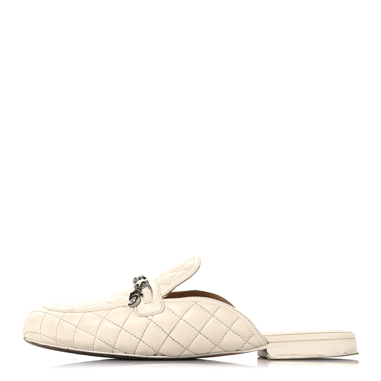 Chanel Lambskin Quilted Chain CC Mules 38 White 1 of 10