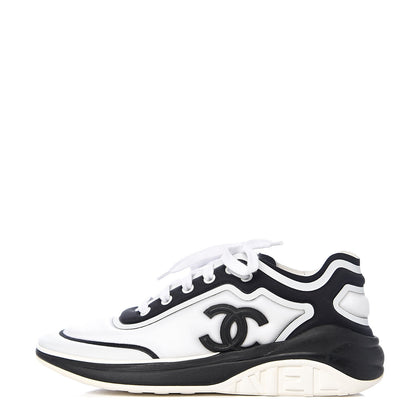 Chanel Lycra Womens CC Sneakers 38 White Black 1 of 10