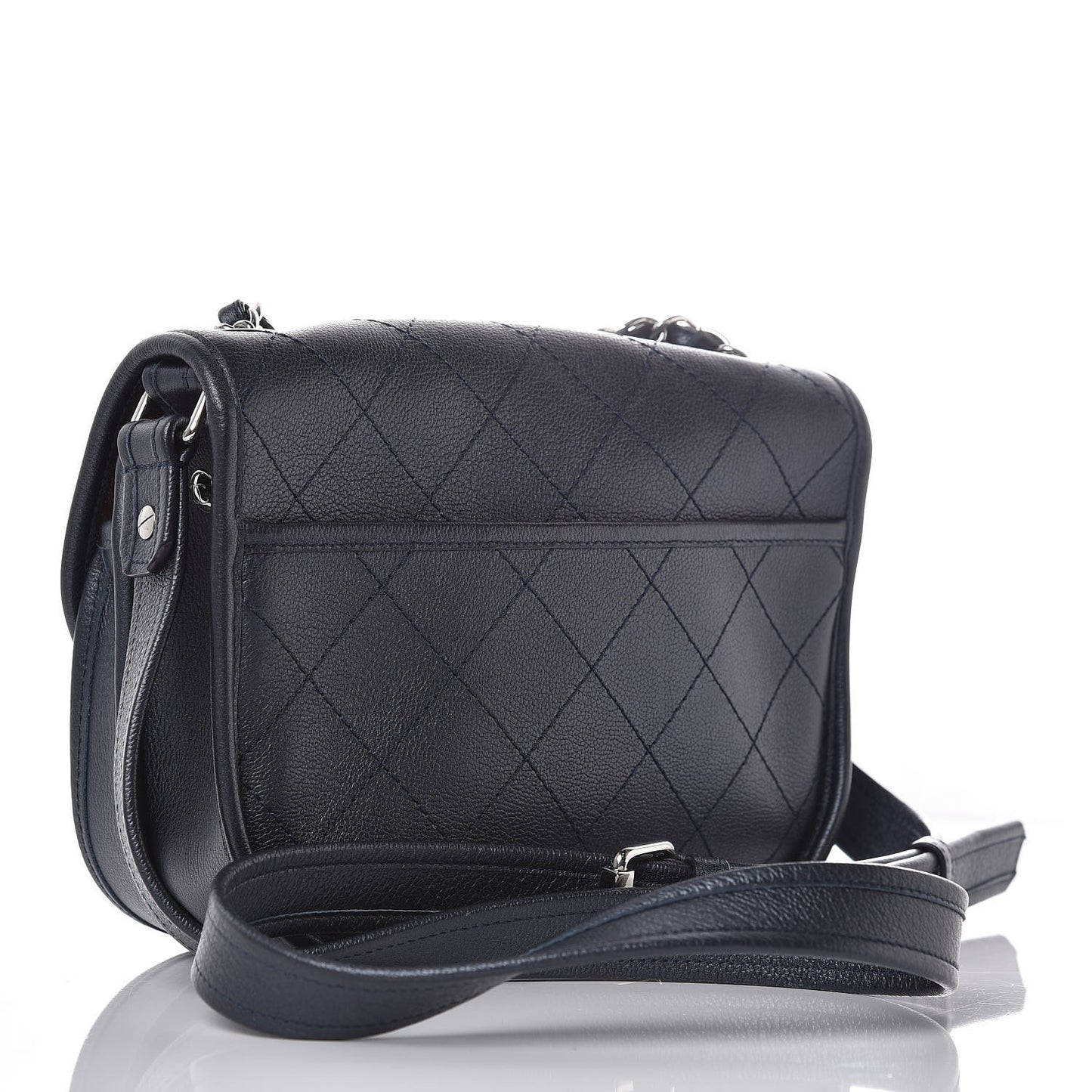 Metallic Calfskin Quilted Jungle Stroll Messenger Bag Navy