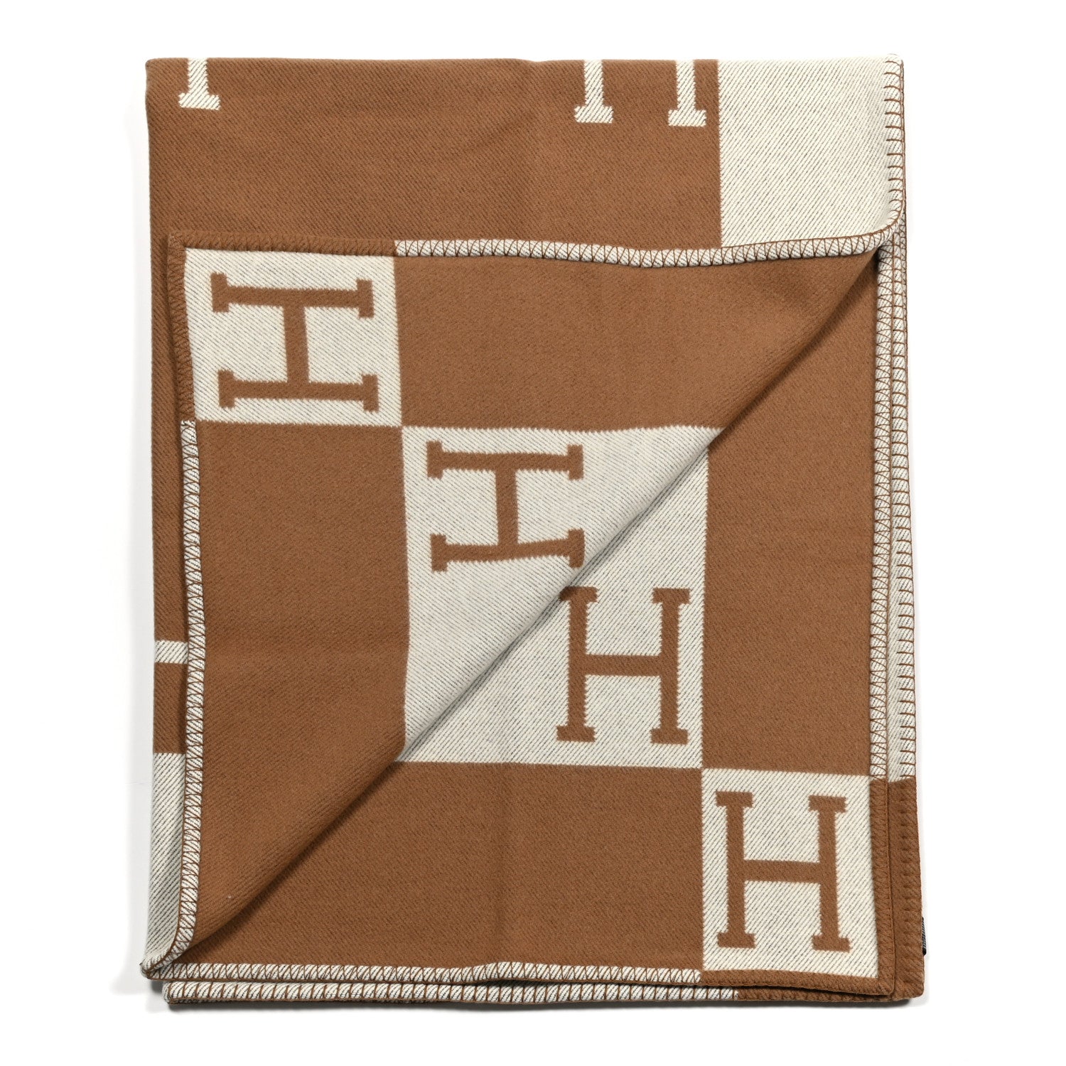 Hermes Wool Cashmere Avalon Blanket Ecru Camel 2 of 3