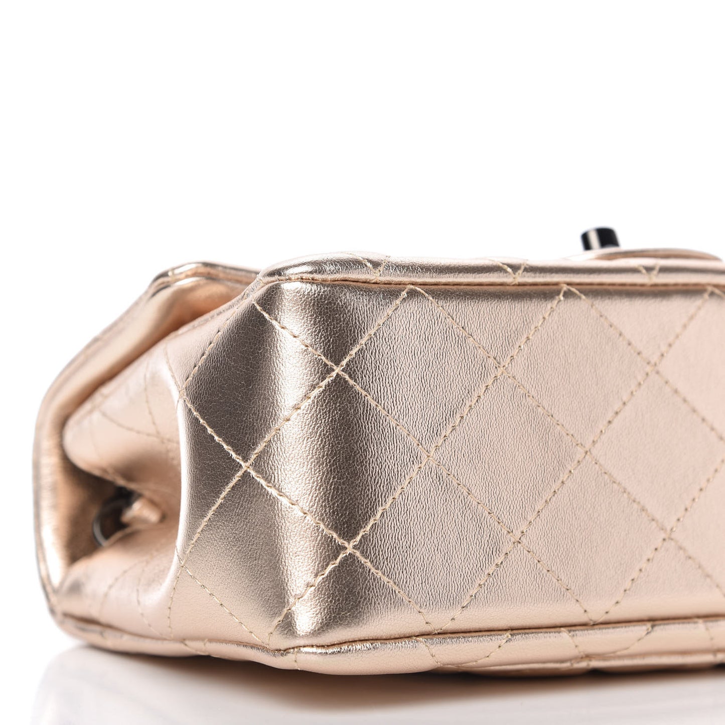 Metallic Lambskin Quilted Mini Rectangular Flap Gold Black