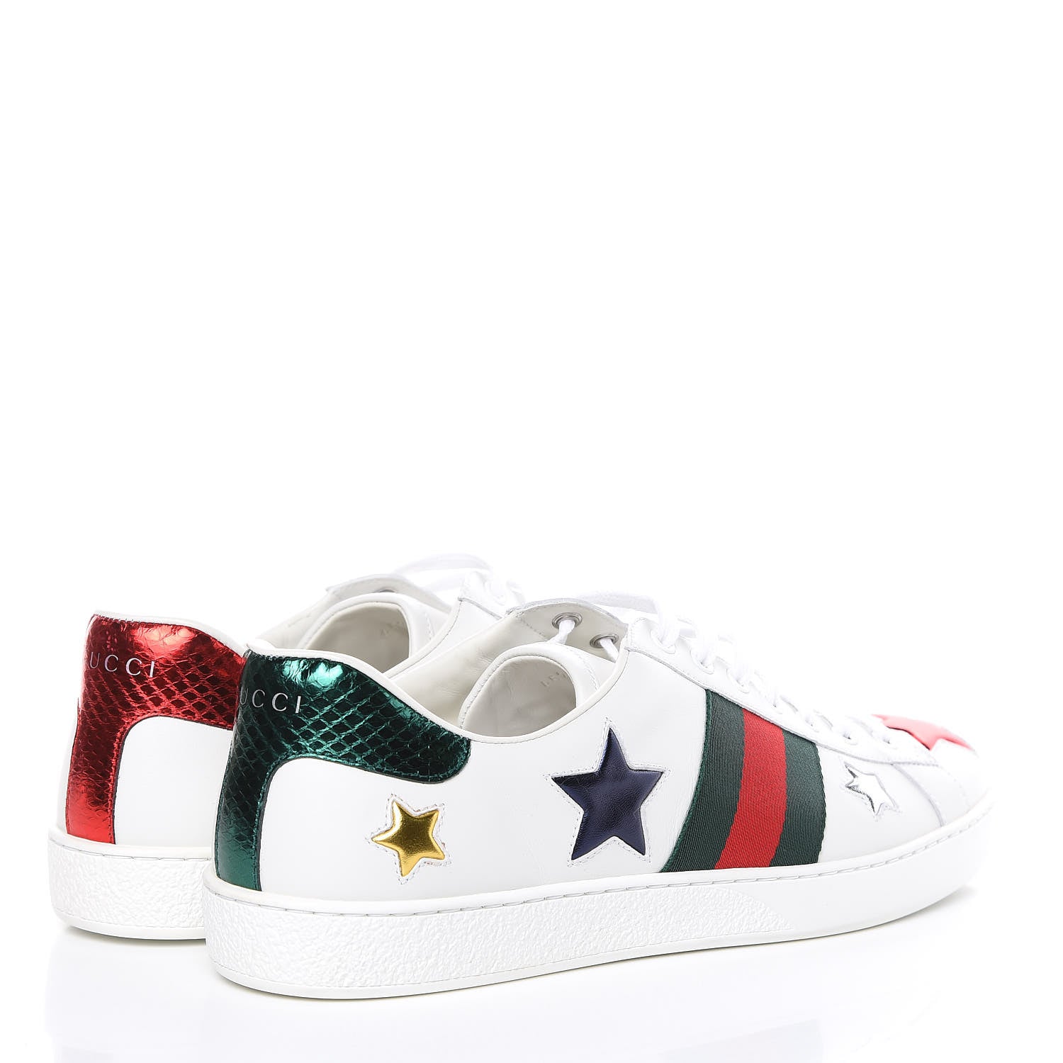 Gucci Calfskin Ayers Web Star Embroidered Mens Ace Sneakers 10 White Multi 4 of 10