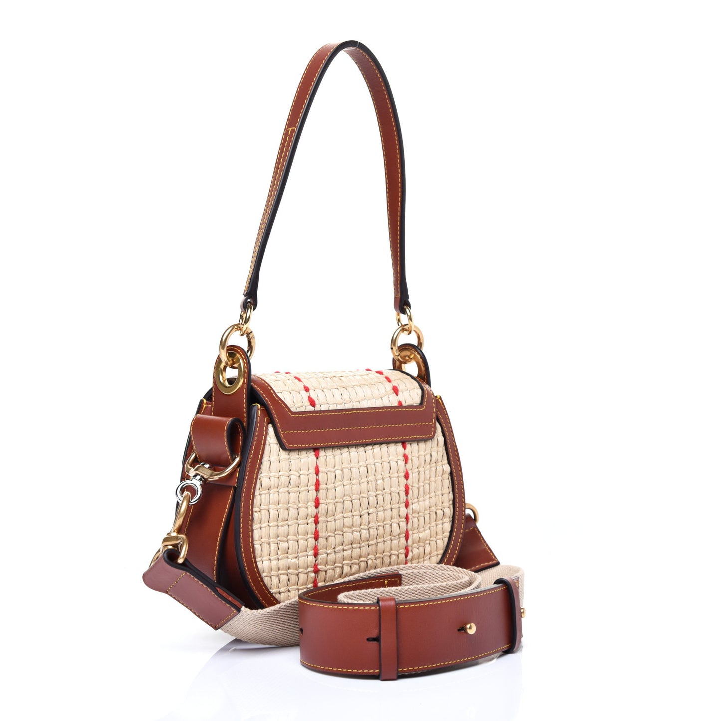 Calfskin Raffia Embroidered Small Tess Bag Sepia Brown