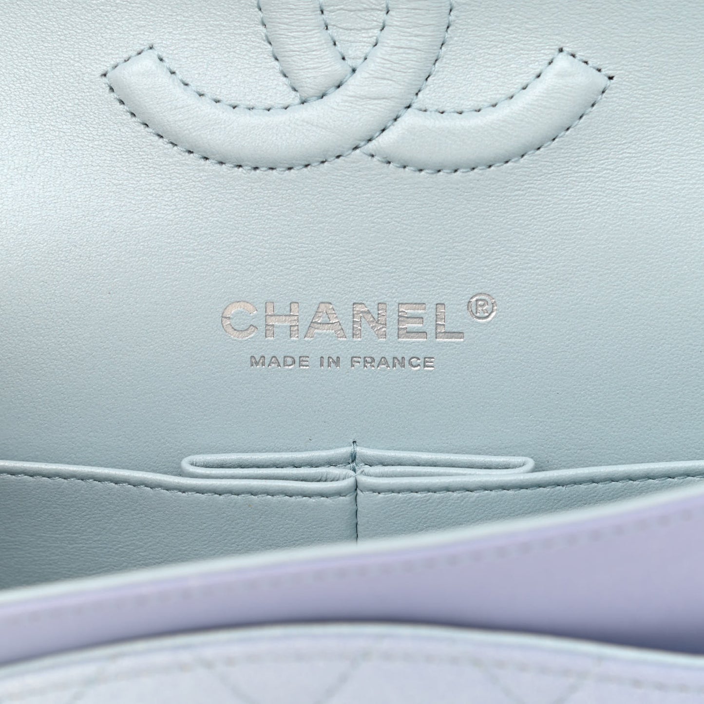 Perforated Lambskin Quilted Medium Double Flap Light Blue Light Purple White