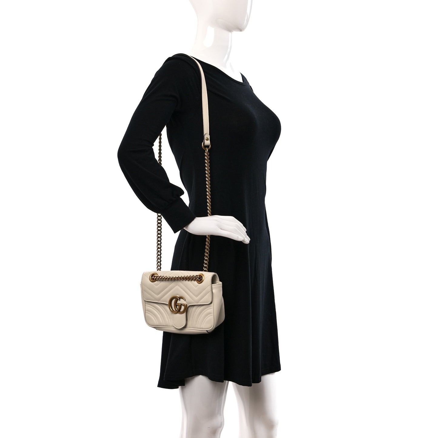 Calfskin Matelasse Mini GG Marmont Shoulder Bag White