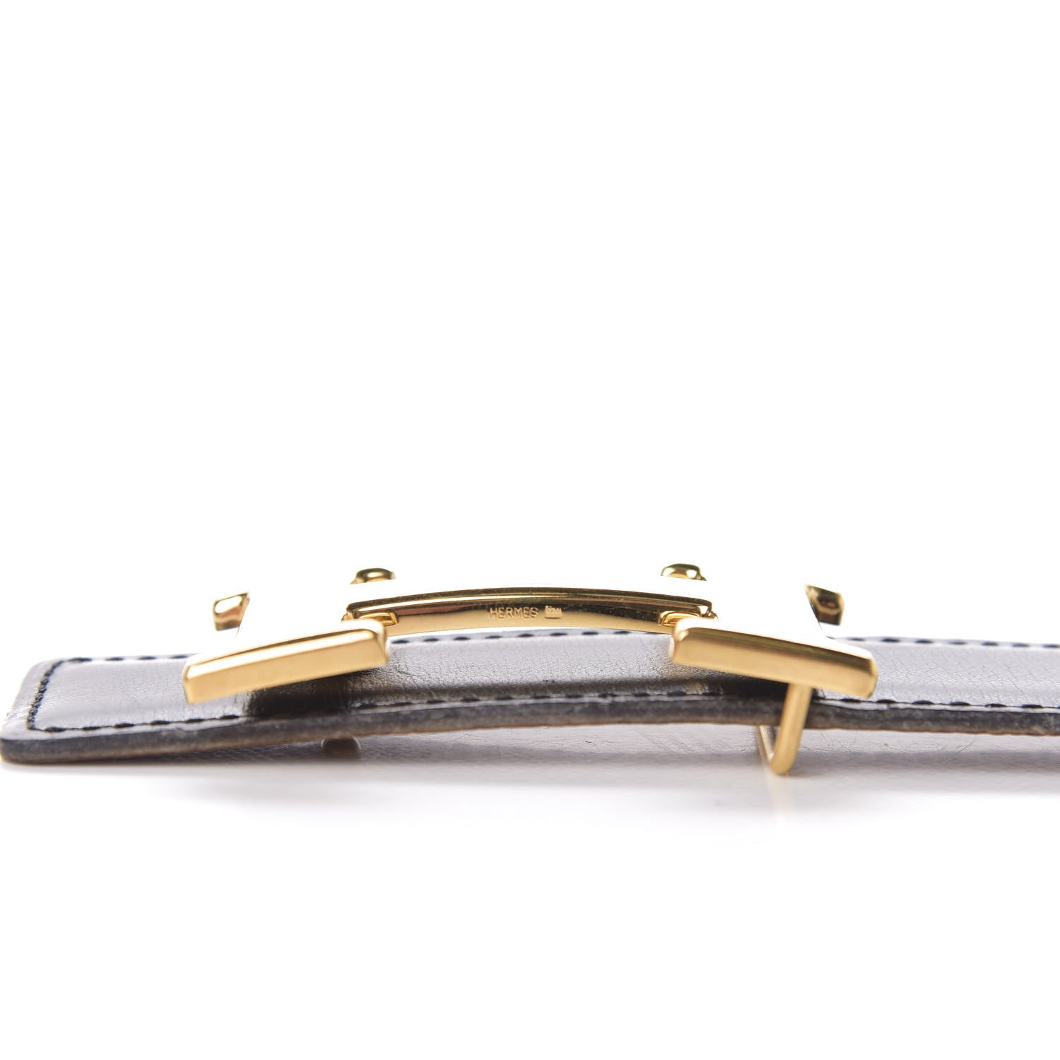 Hermes Box Courchevel 32mm H Belt 75 Black Gold 5 of 8