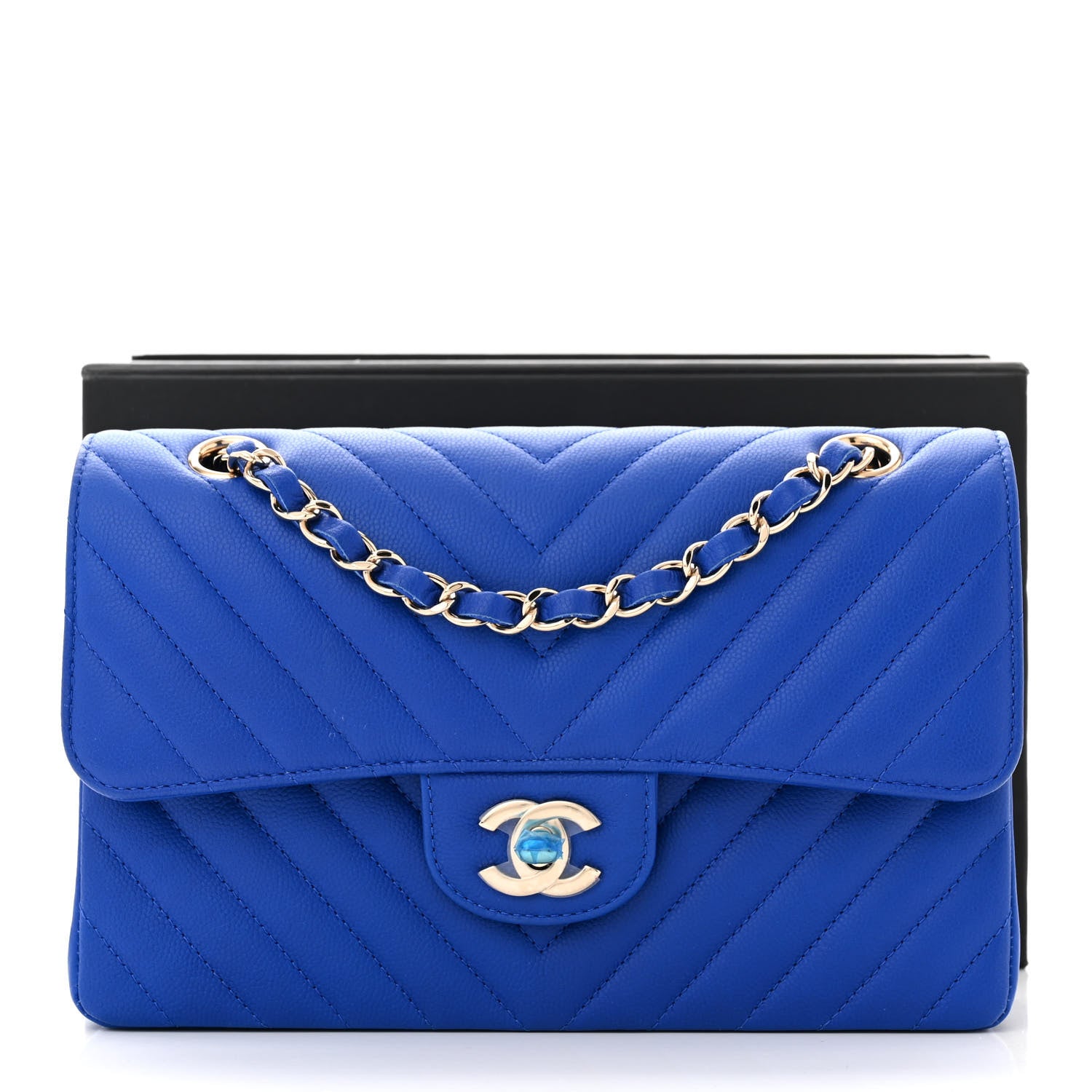 Chanel Caviar Chevron Quilted Small Double Flap Blue 13 of 13