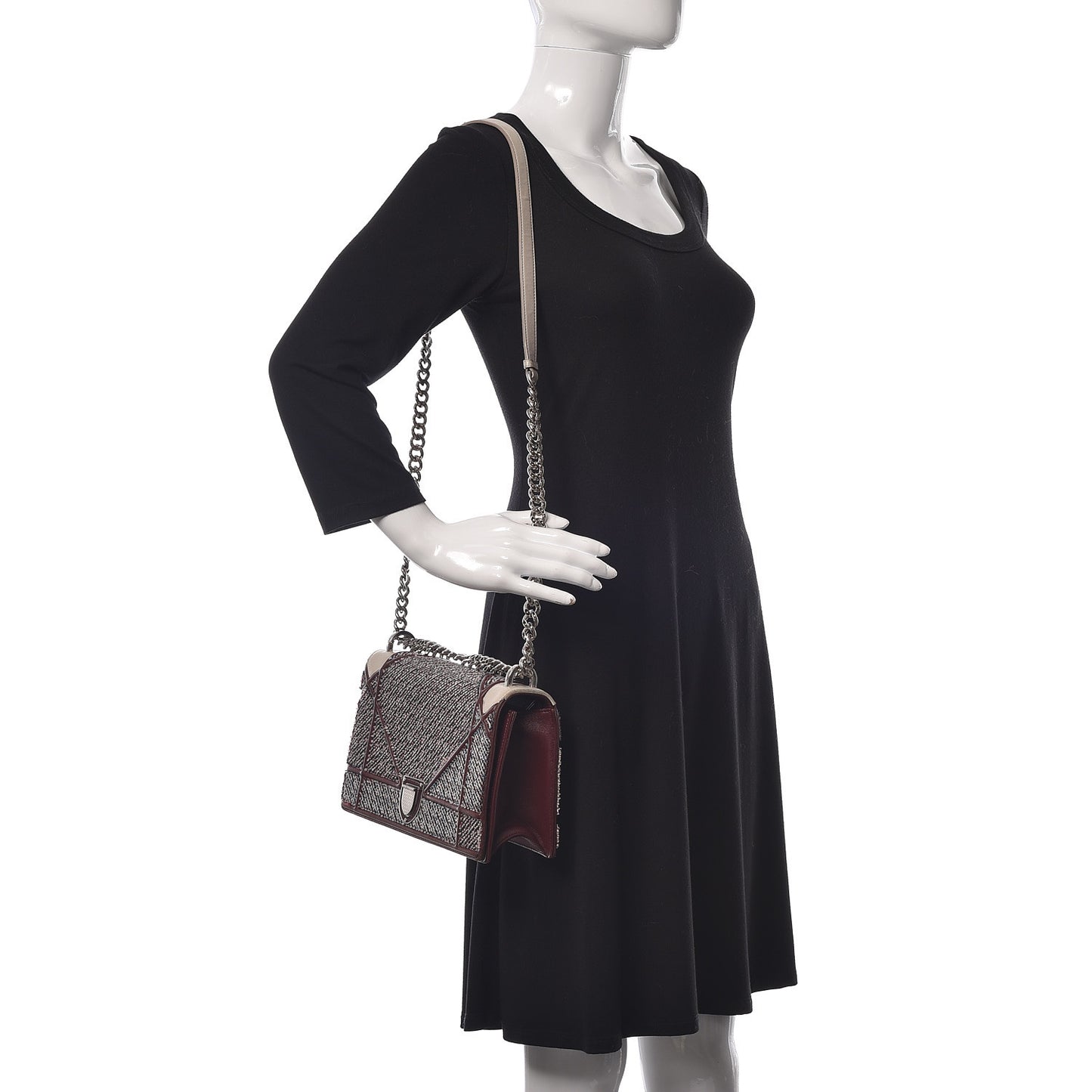 Tweed Calfskin Medium Diorama Flap Bag Burgundy Multicolor