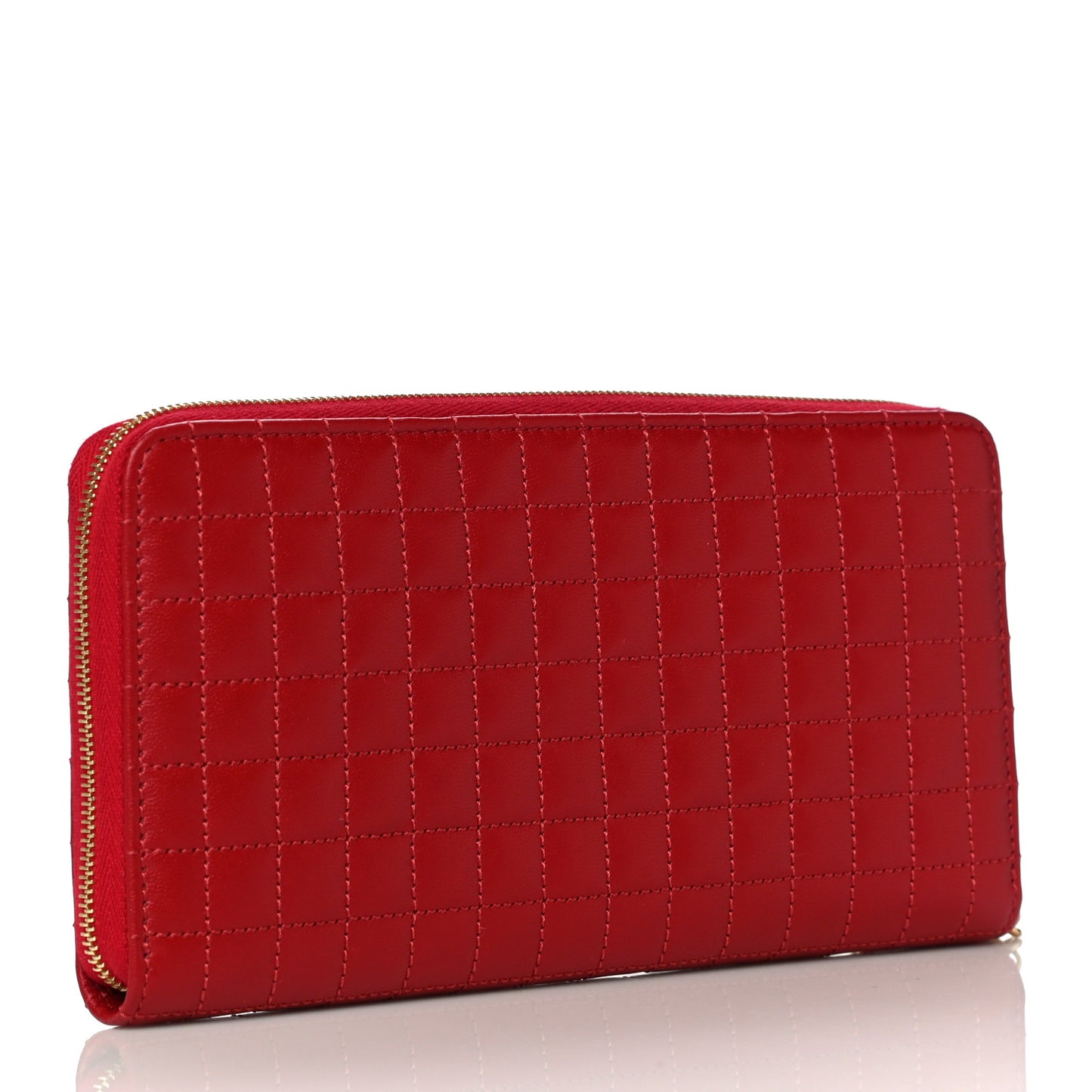 Lambskin Quilted Large C Charm Zip Around Wallet Red