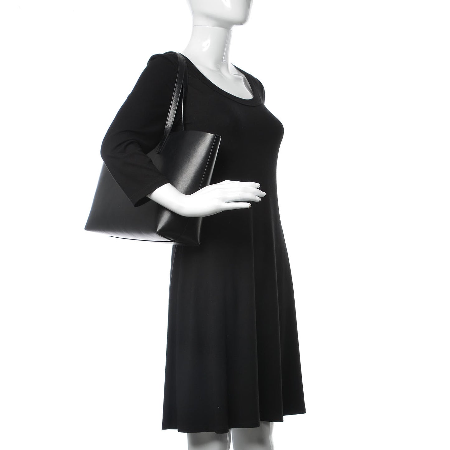 Calfskin Small Shopping Tote Black Flamma