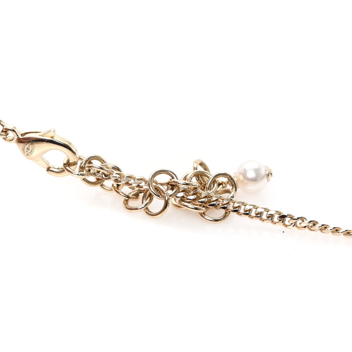 Crystal Pearl Heart CC Long Necklace Gold