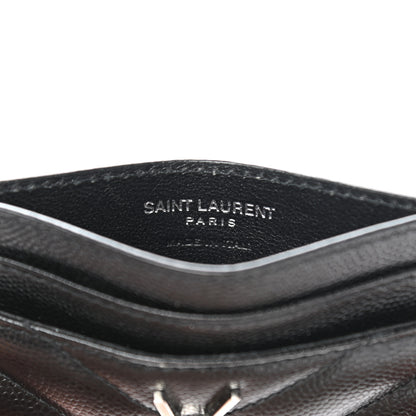 Saint Laurent Grain De Poudre Matelasse Chevron Monogram Credit Card Case Black 6 of 8