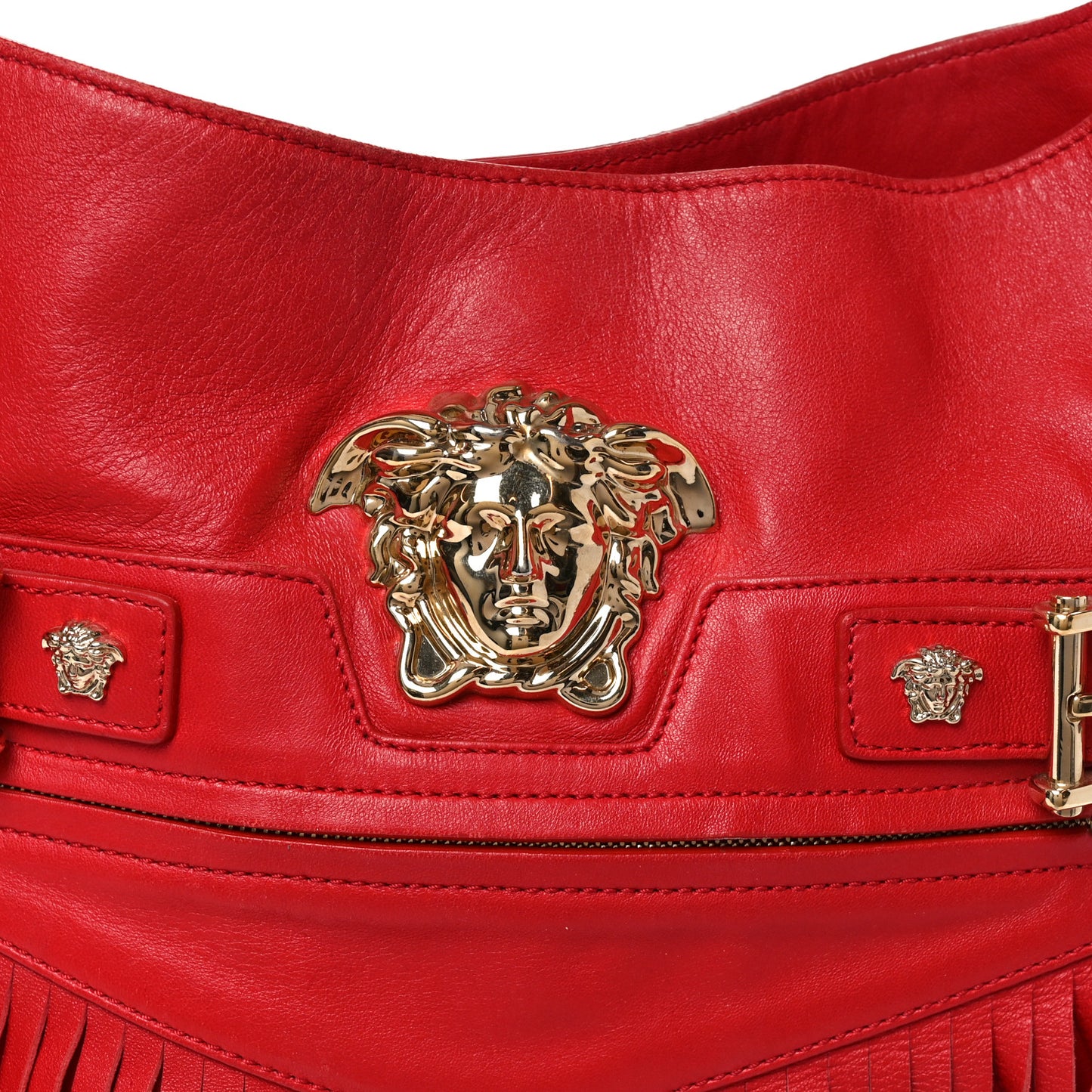 Calfskin Palazzo Fringe Shoulder Bag Red