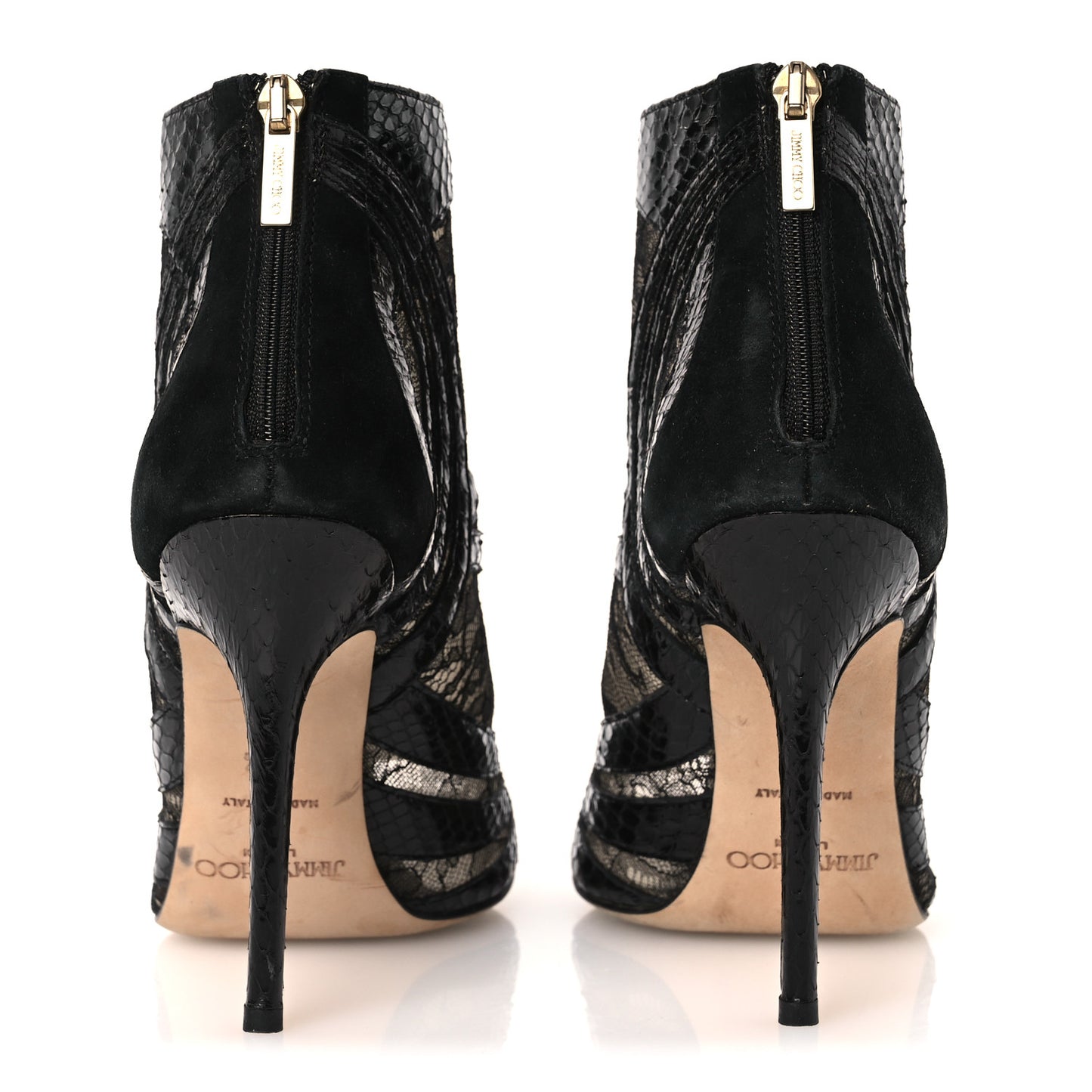 Lace Snake Embossed Mesh Ankle Booties 38.5 Black