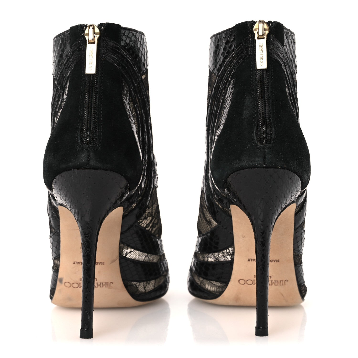 Jimmy Choo Lace Snake Embossed Mesh Ankle Booties 38.5 Black 6 of 13