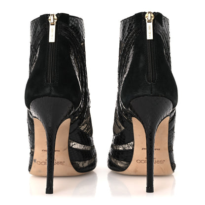 Jimmy Choo Lace Snake Embossed Mesh Ankle Booties 38.5 Black 6 of 13