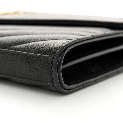 Saint Laurent Grain De Poudre Matelasse Chevron Monogram Chain Wallet Black 10 of 10
