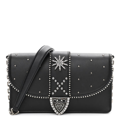 Marc Jacobs Smooth Calfskin Crystal Stud Embellished Clutch Chain Wallet Black 1 of 11