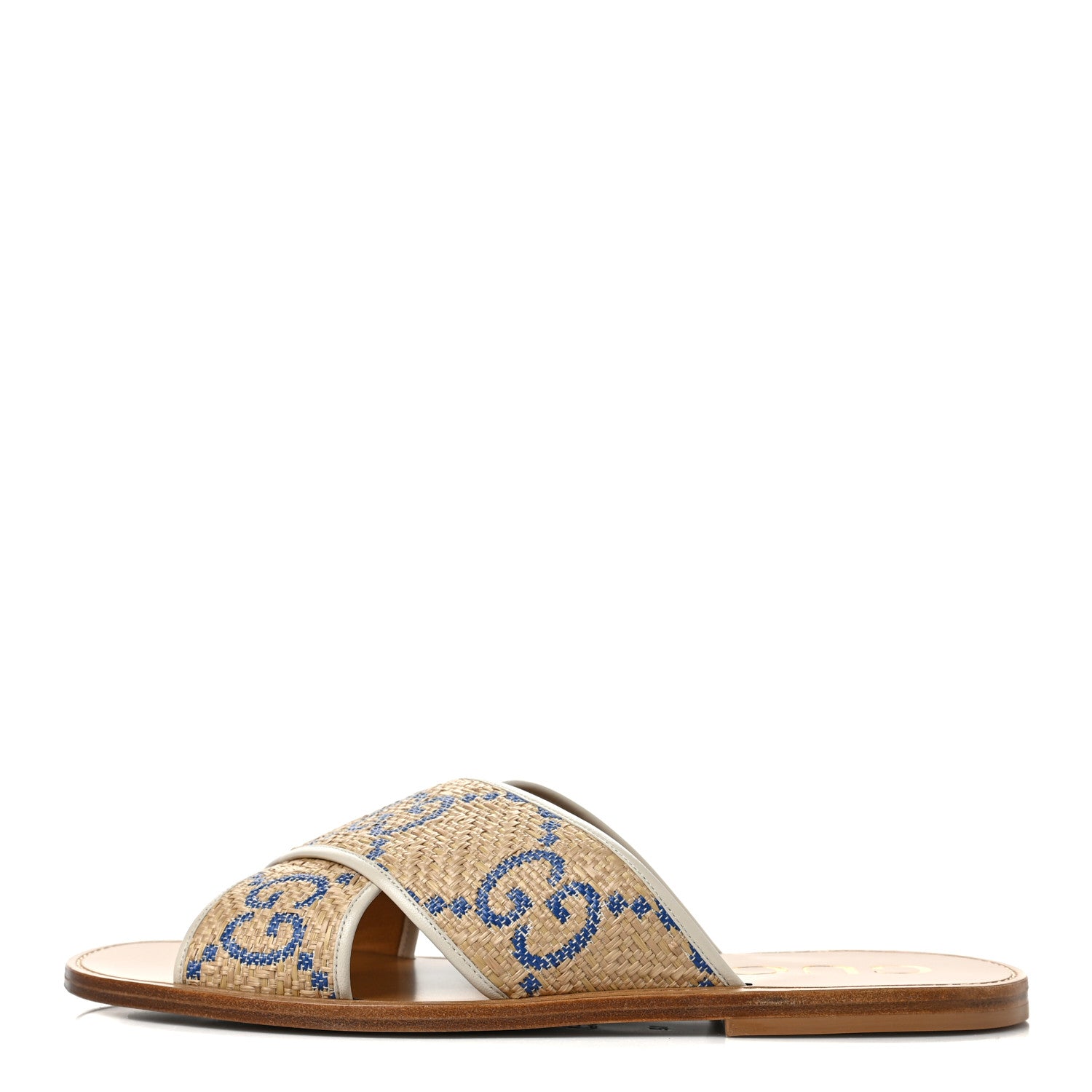 Gucci Raffia GG Monogram Ember Criss Cross Slide Sandals 12 Natural Royale Mystic White 1 of 10