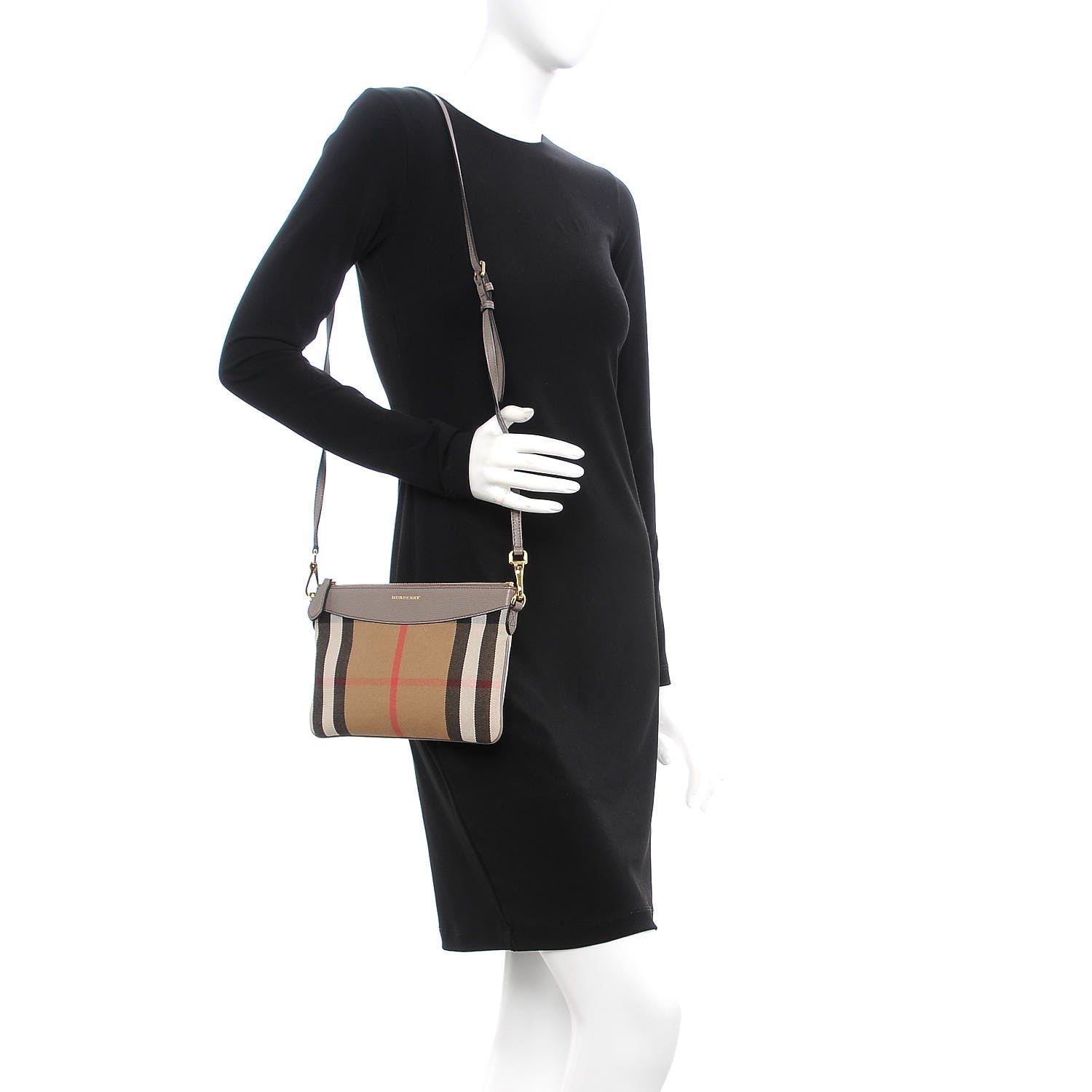 Burberry House Check Derby Peyton Crossbody Clutch Bag Thistle Grey 2 of 8