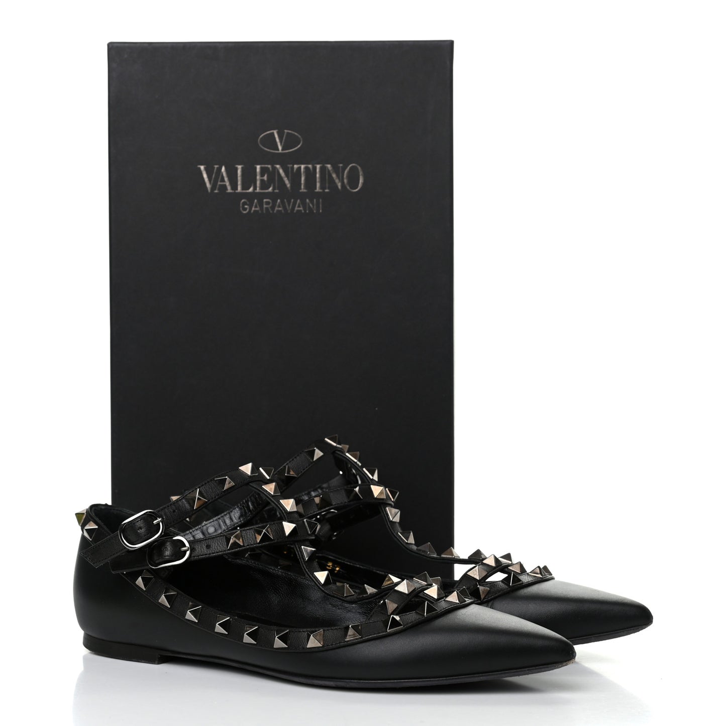 Nappa Rockstud Cage Ballerina Flats 37 Black