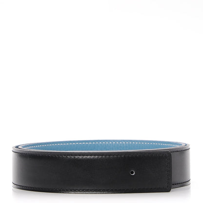 Hermes Box Togo 32mm Reversible Belt Strap 85 Black Blue Jean 1 of 7