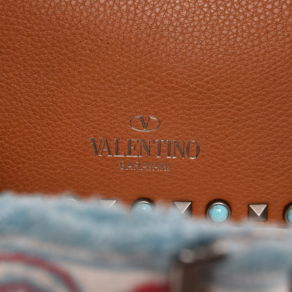 Valentino Garavani Calfskin Embroidered Medium Guitar Strap Rockstud Rolling Flap Saddle Bag Light Cuir 9 of 9