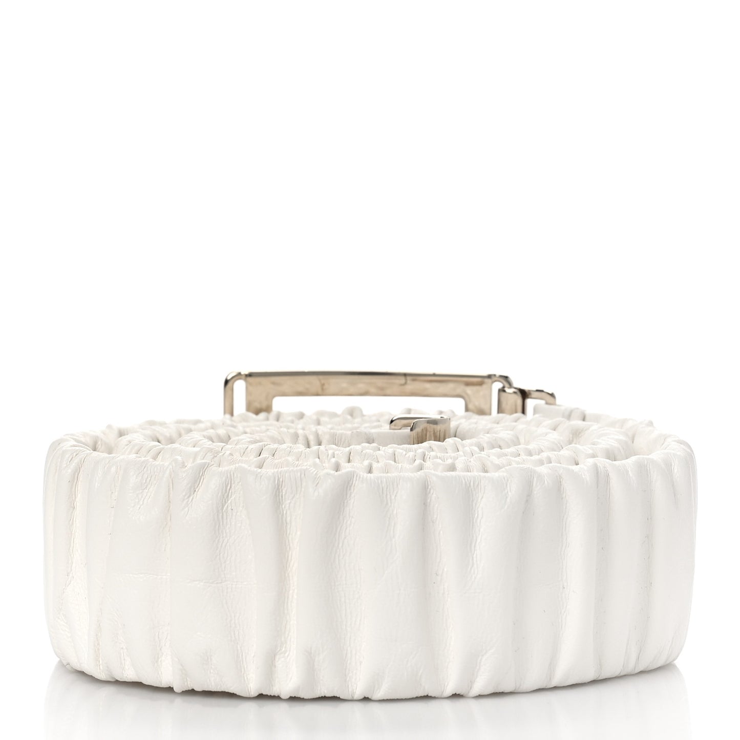 Lambskin Ruched CC Belt 95 38 White