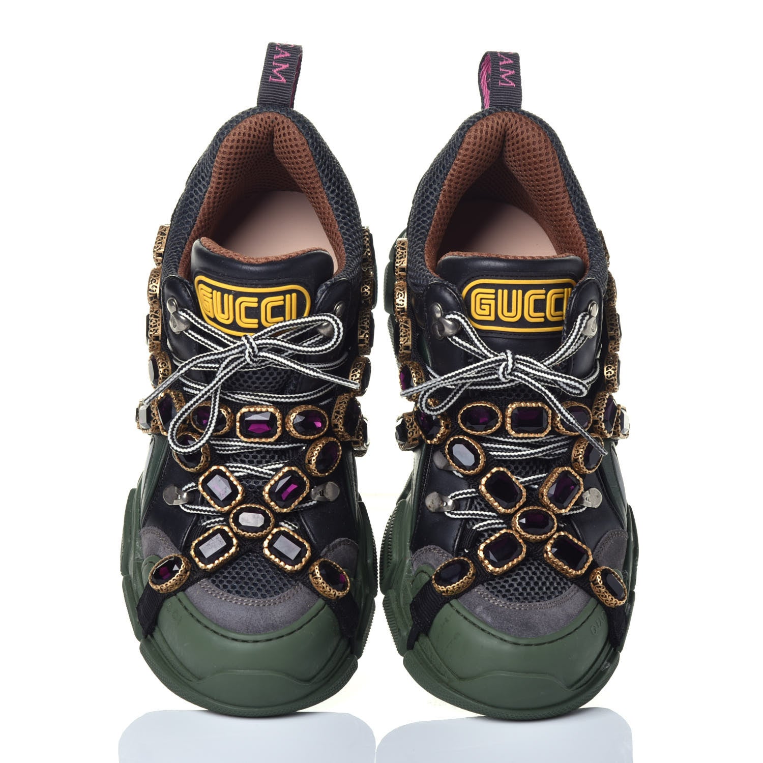 Gucci X SEGA Mesh Suede Calfskin Removable Crystals Flashtrek Sneakers 41 Loess Black Olive Green 2 of 8