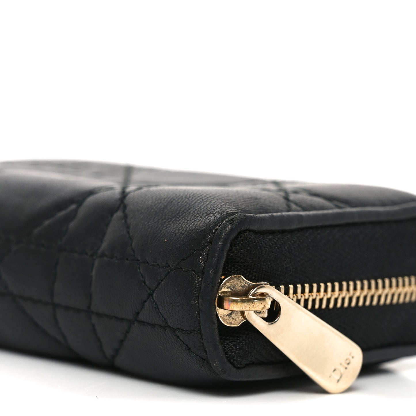 Lambskin Cannage Gusset Card Holder Black