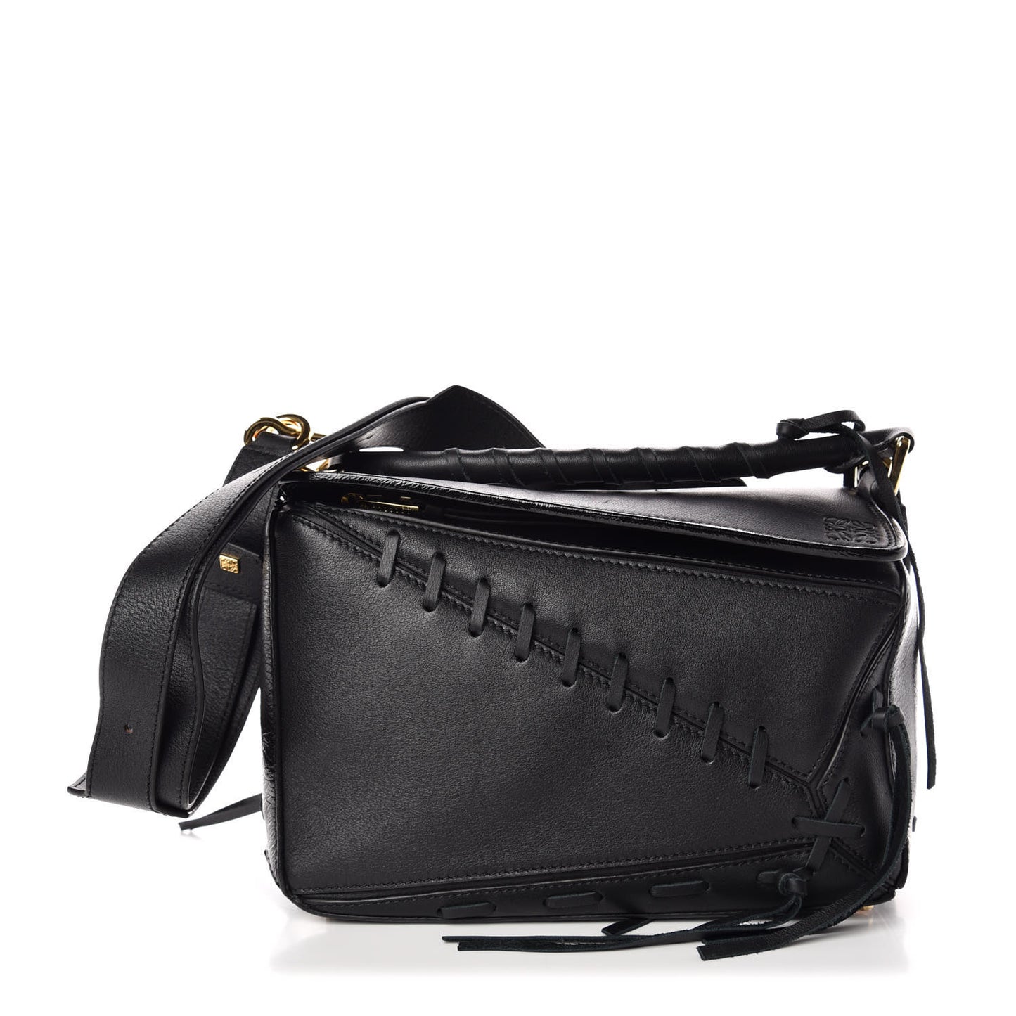 Calfskin Small Whipstitch Puzzle Bag Black